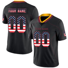 Load image into Gallery viewer, Custom Lights Out Black Burgundy-Gold USA Flag Fashion Football Jersey
