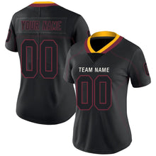 Load image into Gallery viewer, Custom Lights Out Black Burgundy-Gold Football Jersey
