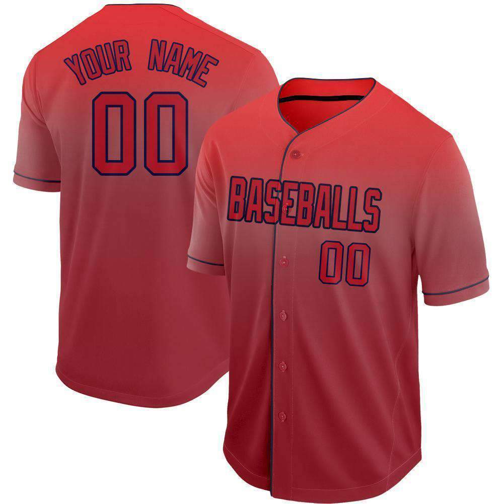 Custom Red Navy Fade Baseball Jersey