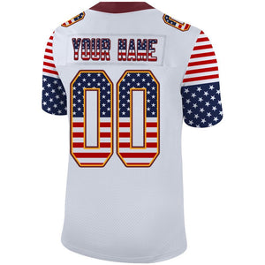 Custom White Burgundy-Gold USA Flag Fashion Football Jersey