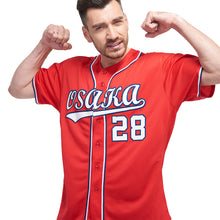 Load image into Gallery viewer, Custom Red White-Navy Baseball Jersey
