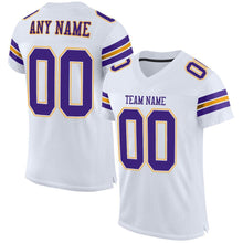 Load image into Gallery viewer, Custom White Purple-Gold Mesh Authentic Football Jersey
