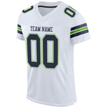Load image into Gallery viewer, Custom White Navy-Neon Green Mesh Authentic Football Jersey
