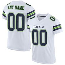Load image into Gallery viewer, Custom White Navy-Neon Green Mesh Authentic Football Jersey
