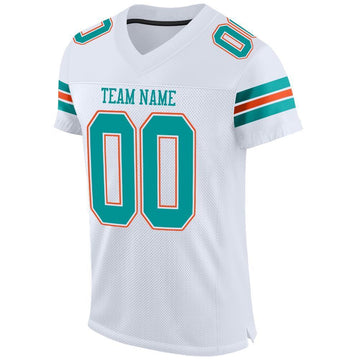 Custom White Aqua-Orange Mesh Authentic Football Jersey