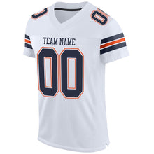 Load image into Gallery viewer, Custom White Navy-Orange Mesh Authentic Football Jersey
