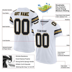 Custom White Black-Old Gold Mesh Authentic Football Jersey