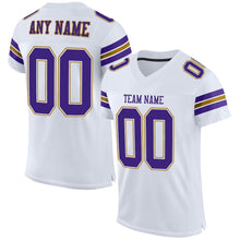 Load image into Gallery viewer, Custom White Purple-Old Gold Mesh Authentic Football Jersey
