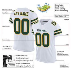 Custom White Green-Gold Mesh Authentic Football Jersey
