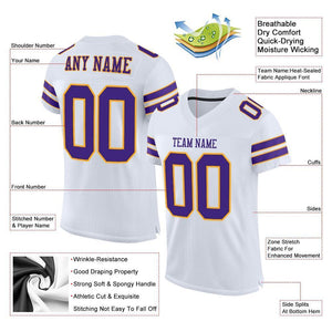 Custom White Purple-Gold Mesh Authentic Football Jersey