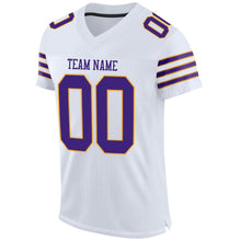 Load image into Gallery viewer, Custom White Purple-Gold Mesh Authentic Football Jersey
