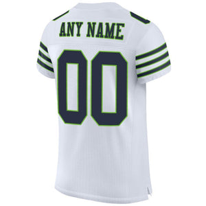 Custom White Navy-Neon Green Mesh Authentic Football Jersey