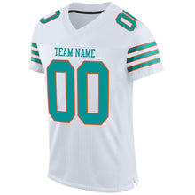 Load image into Gallery viewer, Custom White Aqua-Orange Mesh Authentic Football Jersey
