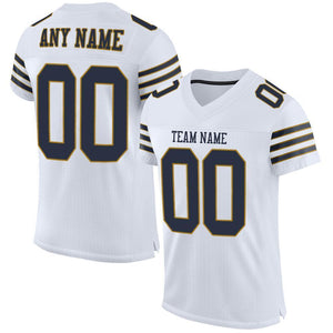 Custom White Navy-Old Gold Mesh Authentic Football Jersey