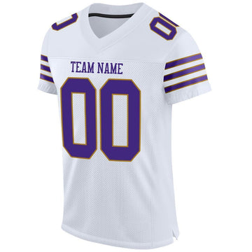 Custom White Purple-Old Gold Mesh Authentic Football Jersey