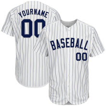 Load image into Gallery viewer, Custom White Navy Strip Navy-Gray Authentic Baseball Jersey
