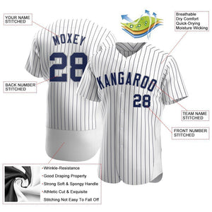Custom White Navy Strip Navy-Gray Authentic Baseball Jersey