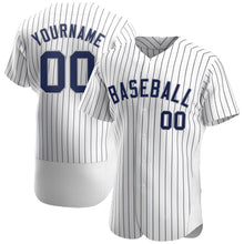 Load image into Gallery viewer, Custom White Navy Strip Navy-Gray Authentic Baseball Jersey
