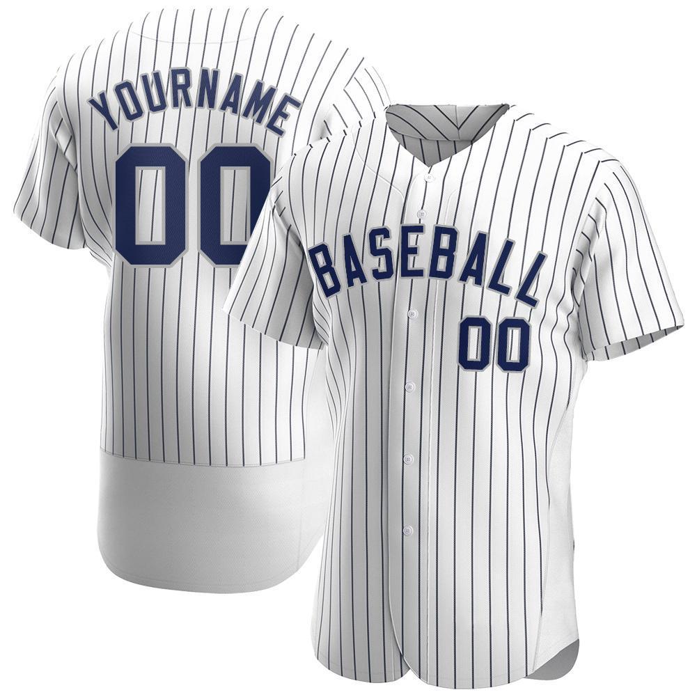 Custom White Navy Strip Navy-Gray Authentic Baseball Jersey