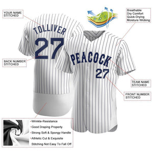 Custom White Navy Strip Navy-Gray Authentic Baseball Jersey