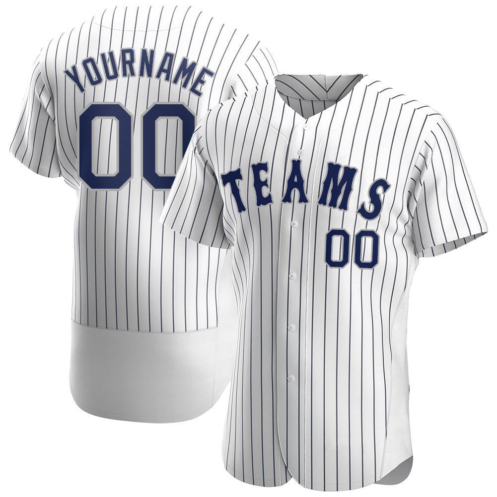 Custom White Navy Strip Navy-Gray Authentic Baseball Jersey