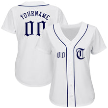 Load image into Gallery viewer, Custom White Navy Authentic Baseball Jersey
