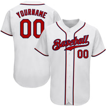 Load image into Gallery viewer, Custom White Red-Navy Authentic Baseball Jersey
