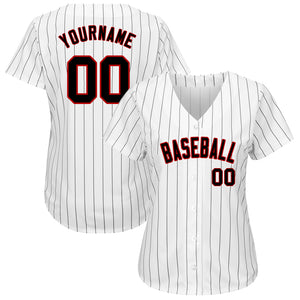 Custom White Black Strip Black-Red Authentic Baseball Jersey