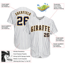 Load image into Gallery viewer, Custom White Navy Strip Navy-Gold Authentic Baseball Jersey
