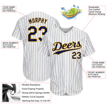 Load image into Gallery viewer, Custom White Navy Strip Navy-Gold Authentic Baseball Jersey
