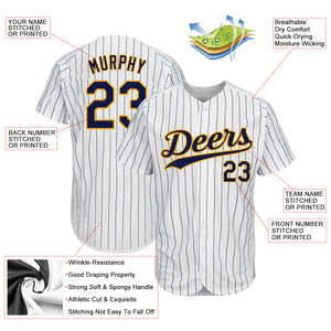 Custom White Navy Strip Navy-Gold Authentic Baseball Jersey