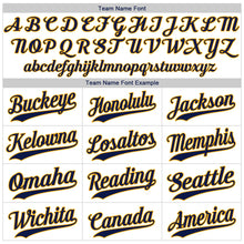 Load image into Gallery viewer, Custom White Navy Strip Navy-Gold Authentic Baseball Jersey
