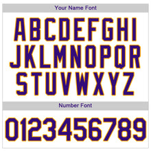 Load image into Gallery viewer, Custom White Purple Strip Purple-Gold Authentic Baseball Jersey
