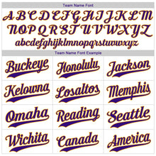 Load image into Gallery viewer, Custom White Purple Strip Purple-Gold Authentic Baseball Jersey

