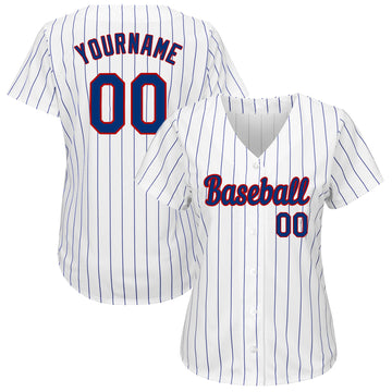 Custom White Royal Strip Royal-Red Authentic Baseball Jersey