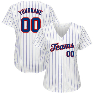 Custom White Royal Strip Royal-Red Authentic Baseball Jersey
