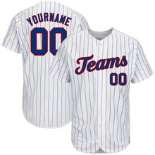 Load image into Gallery viewer, Custom White Royal Strip Royal-Red Authentic Baseball Jersey
