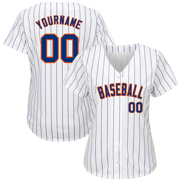 Custom White Royal Strip Royal-Orange Authentic Baseball Jersey