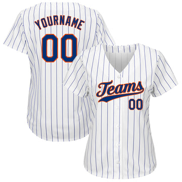 Custom White Royal Strip Royal-Orange Authentic Baseball Jersey