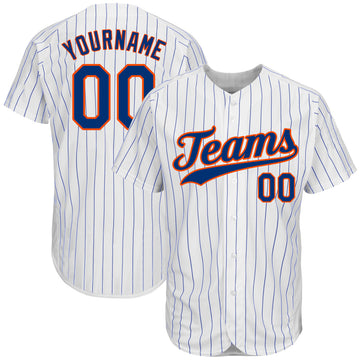 Custom White Royal Strip Royal-Orange Authentic Baseball Jersey