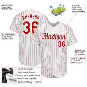 Custom White Red Strip Red-White Authentic Baseball Jersey