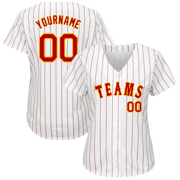 Custom White Red Strip Red-Gold Authentic Baseball Jersey