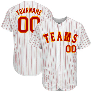 Custom White Red Strip Red-Gold Authentic Baseball Jersey