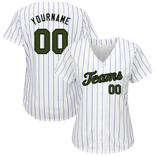 Load image into Gallery viewer, Custom White Royal Strip Olive-Black Authentic Memorial Day Baseball Jersey
