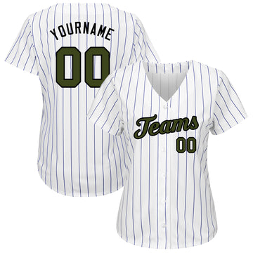 Custom White Royal Strip Olive-Black Authentic Memorial Day Baseball Jersey