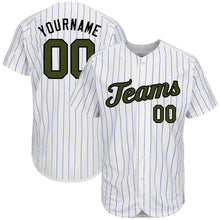 Load image into Gallery viewer, Custom White Royal Strip Olive-Black Authentic Memorial Day Baseball Jersey
