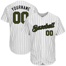 Load image into Gallery viewer, Custom White Black Strip Olive-Black Authentic Memorial Day Baseball Jersey
