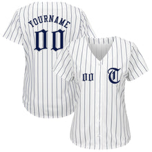 Load image into Gallery viewer, Custom White Navy Strip Navy-Gray Authentic Baseball Jersey
