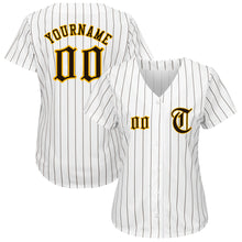 Load image into Gallery viewer, Custom White Brown Strip Brown-Gold Authentic Baseball Jersey
