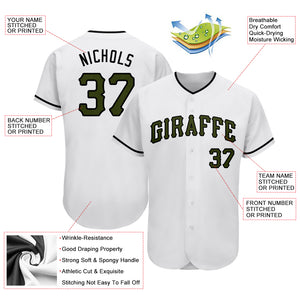 Custom White Olive-Black Authentic Memorial Day Baseball Jersey